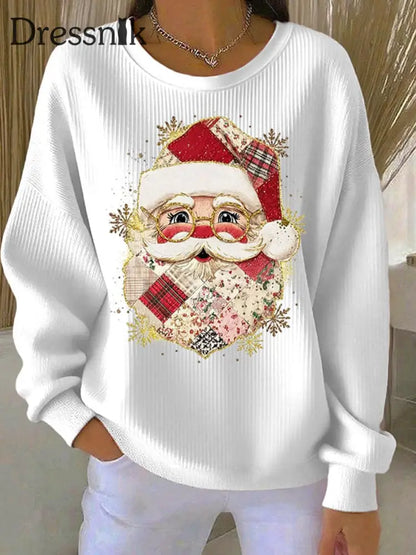 Frauen Weihnachts mann Geripptes Rundhals-Sweatshirt Weiß / S