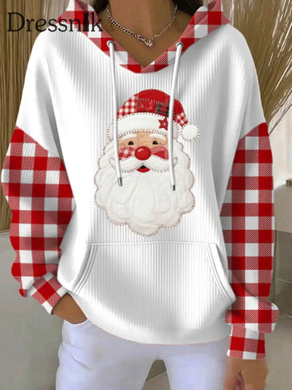 Frauen Weihnachts mann Plaid Muster Hoodie Weiß / S