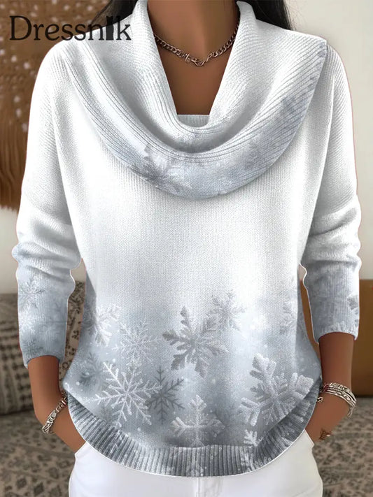 Frauen Weihnachts schneeflocke Ombré Weiße Imitation Pullover Weiß / S