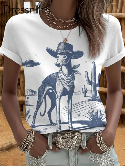 Frauen Western Greyhound T-Shirts Weiß / S
