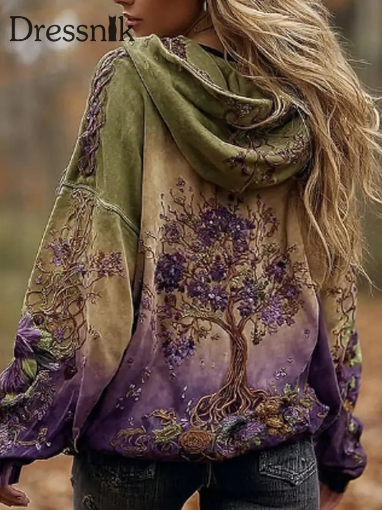 Frauen Wikinger Baum des Lebens Gemütliche warme Zip-up-Strickjacke als bild / S