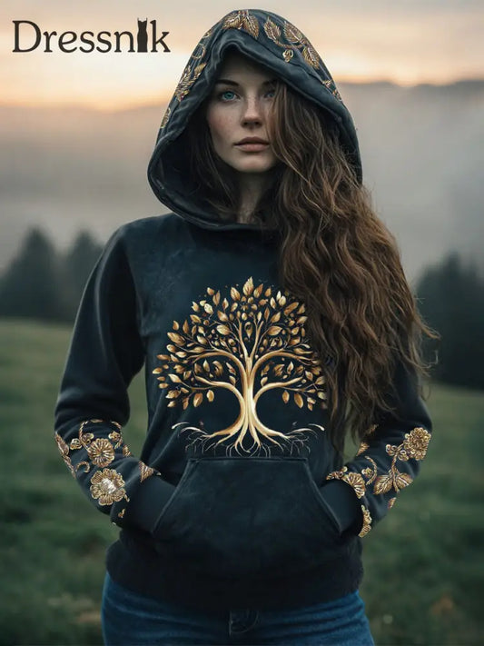 Frauen Wikinger Baum des Lebens Hoodie Dunkelgrün / S