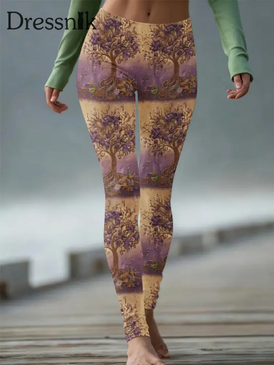 Frauen Wikinger Baum des Lebens keltische Steigung stricken gemütliche Leggings Lila / S