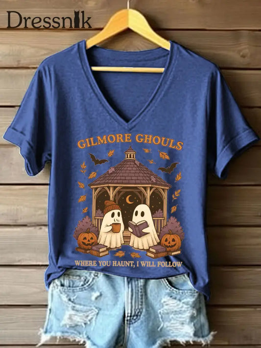 Frauen wo Sie verfolgen Ich werde folgen Druck V-Ausschnitt T-Shirt Blau / S