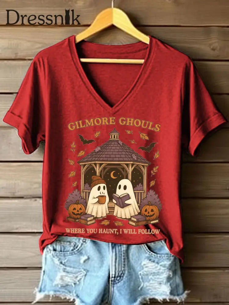 Frauen wo Sie verfolgen Ich werde folgen Druck V-Ausschnitt T-Shirt Rot / S