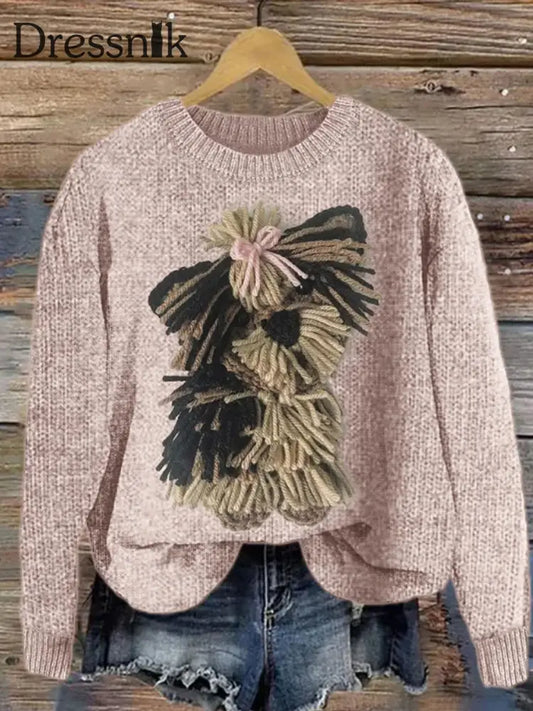Frauen Yorkshire Hunde garn Kunst Gemütliche Strick pullover Rosa / S