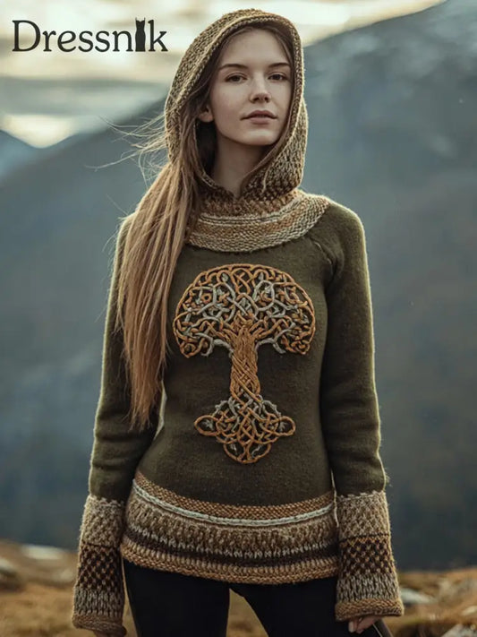 Frauenbaum des Lebens Bestickter gemütlicher Strick-Hoodie als bild / S