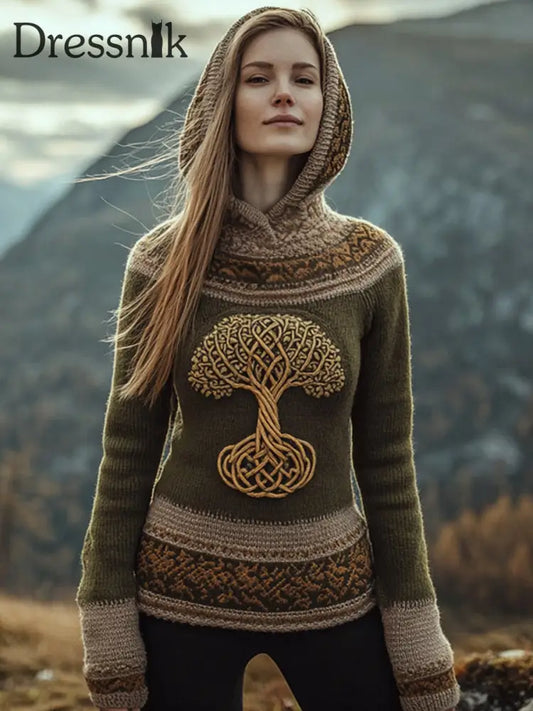 Frauenbaum des Lebens Bestickter gemütlicher Strick-Hoodie als bild / S