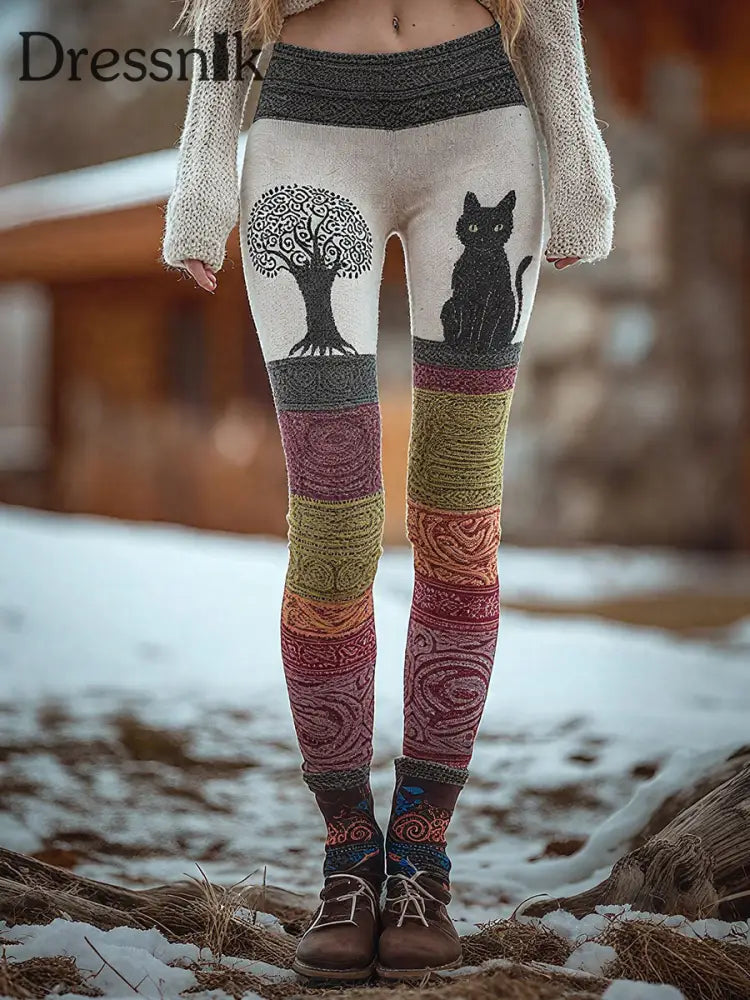 Frauenbaum des Lebens Katzen druck Leggings als bild / S