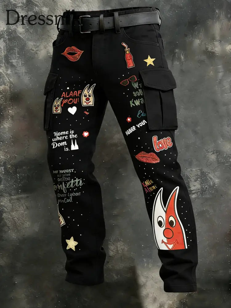 Freizeit hosen mit Kölner Karnevals druck für Herren Schwarz / S