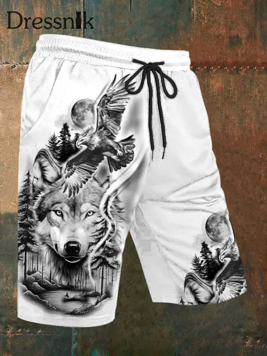 Freizeit shorts mit Wolfs druck für Männer Weiß / S