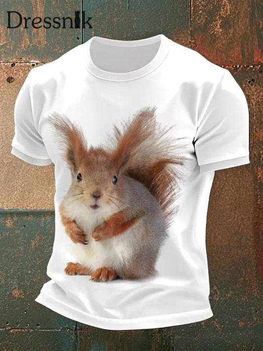 Freizeit-T-Shirts mit Eichhörnchen-Print für Männer Weiß / S