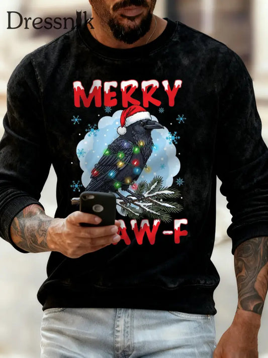 Frohe Weihnachten F-Caw-F Crow Print Sweatshirt mit Rundhals ausschnitt für Herren Schwarz / S