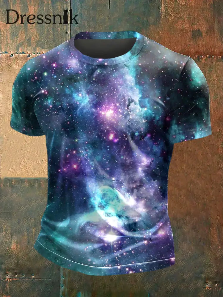Gedrucktes lässiges T-Shirt für Männer mit Cosmic Galaxy-Serie mehrfarbig / S