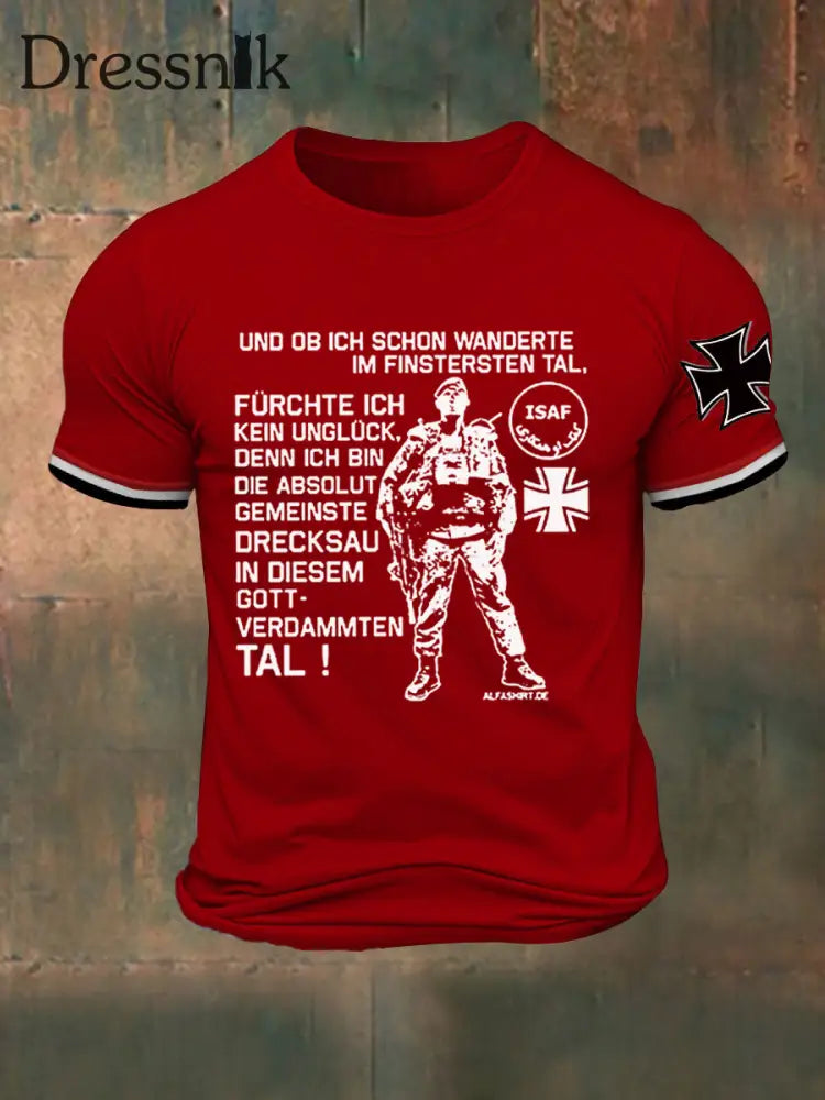Gedrucktes T-Shirt für Männer Und OB Ich Schon Wanderte im Finsteren Rot / S