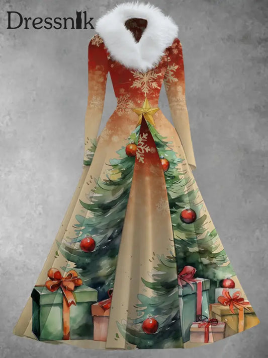 Gefälschtes Zweiteiliges Kleid Mit V-Ausschnitt Weihnachts Kunstdruck A / S