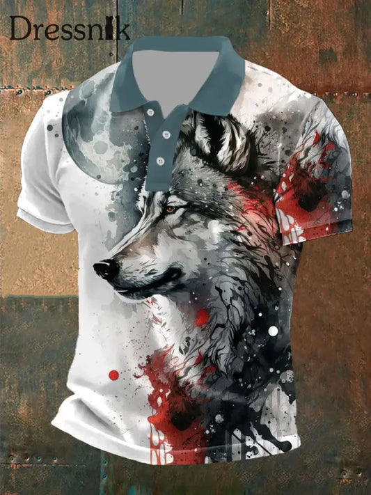 Gelegenheits oberteile mit Wolfs druck für Männer Blau-Grün / S