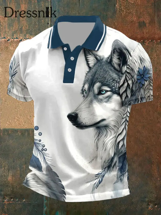 Gelegenheits oberteile mit Wolfs druck für Männer Marineblau / S