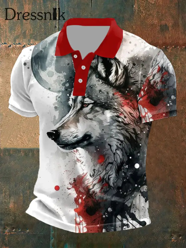 Gelegenheits oberteile mit Wolfs druck für Männer Rot / S