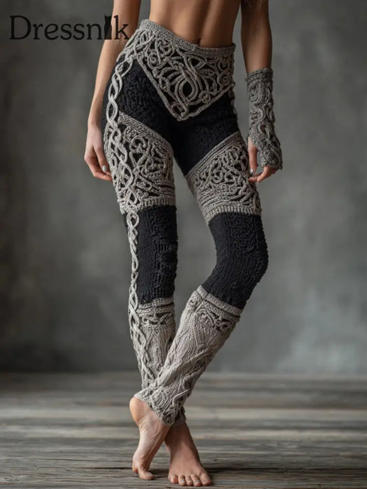 Gemütliche Stretch-Leggings mit keltischem Knoten muster für Frauen als bild / S
