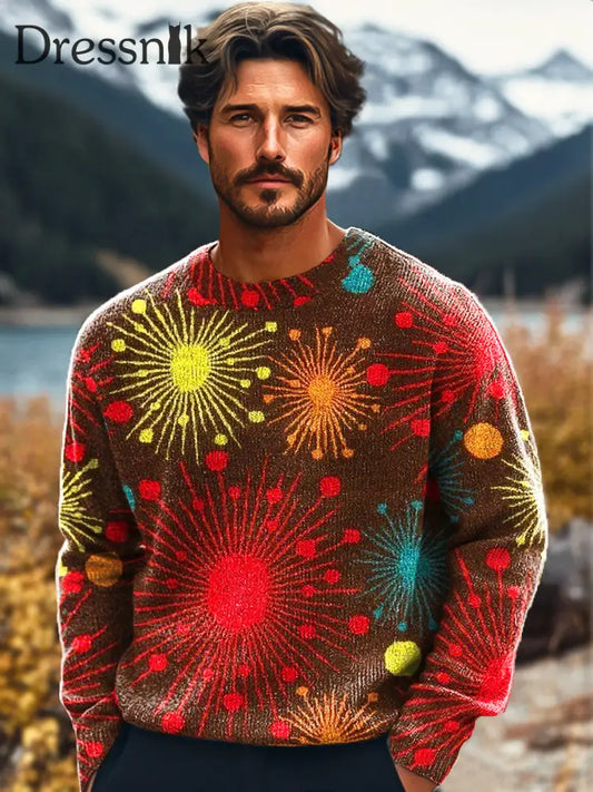 Gentleman Vintage Bunte Feuerwerke Abstrakter Kunstdruck Strick Pullover Mit Rundhals Ausschnitt