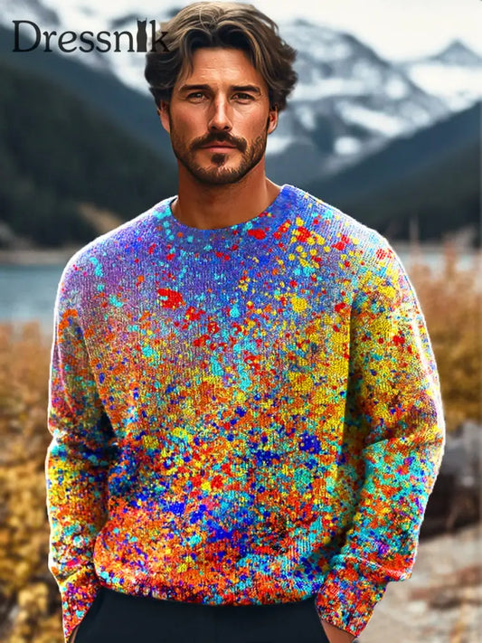 Gentleman Vintage Irisierende Tinte Abstrakter Kunstdruck Strick Pullover Pullover Mit Rundhals