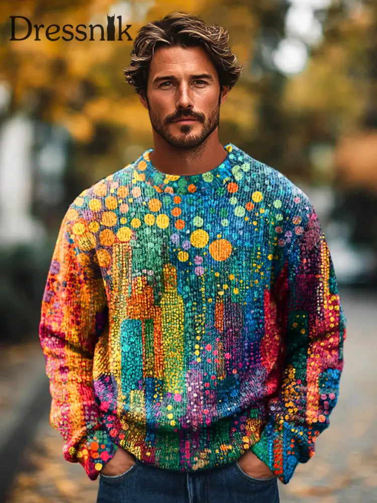 Gentleman Vintage Regenbogen Gradient Dot Kunstdruck Strick Pullover Pullover Mit Rundhals