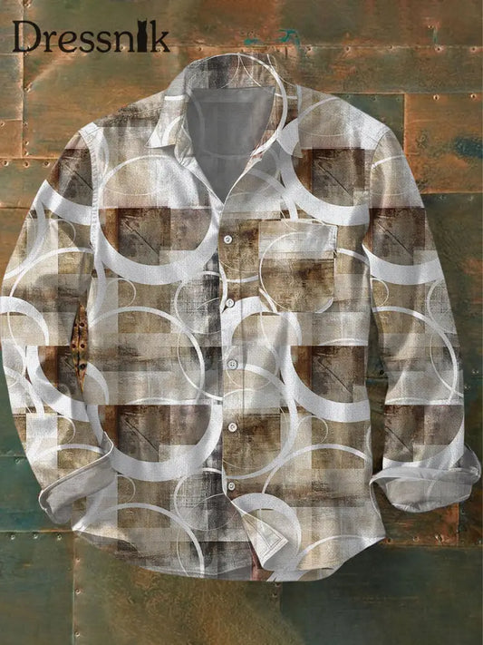 Geometrische Kunst bedrucktes Herren hemd Khaki / S