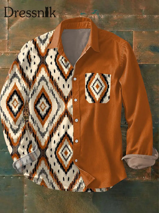 Geometrische Kunst bedrucktes Herren hemd Orange / S