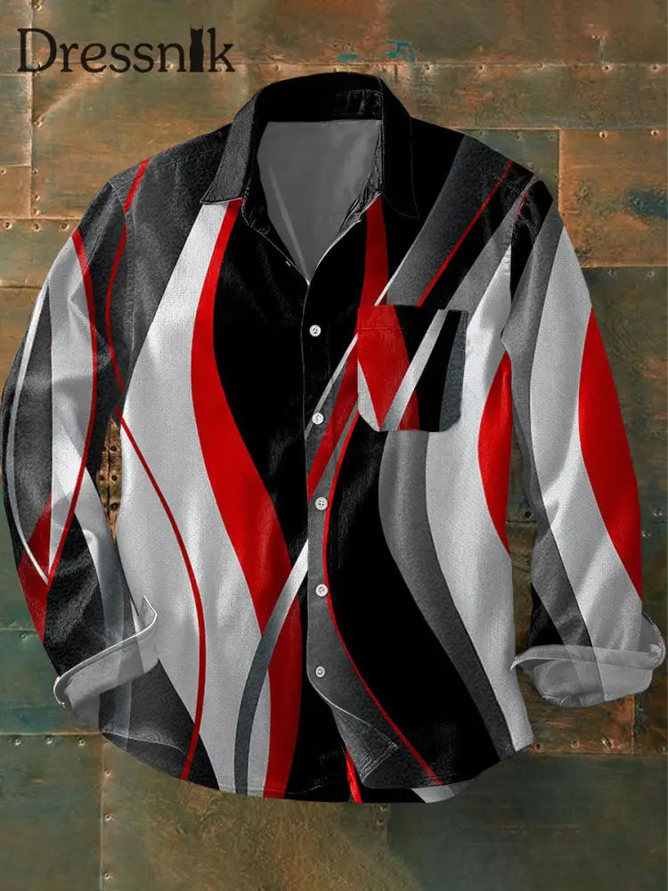 Geometrische Kunst bedrucktes Herren hemd Rot / S