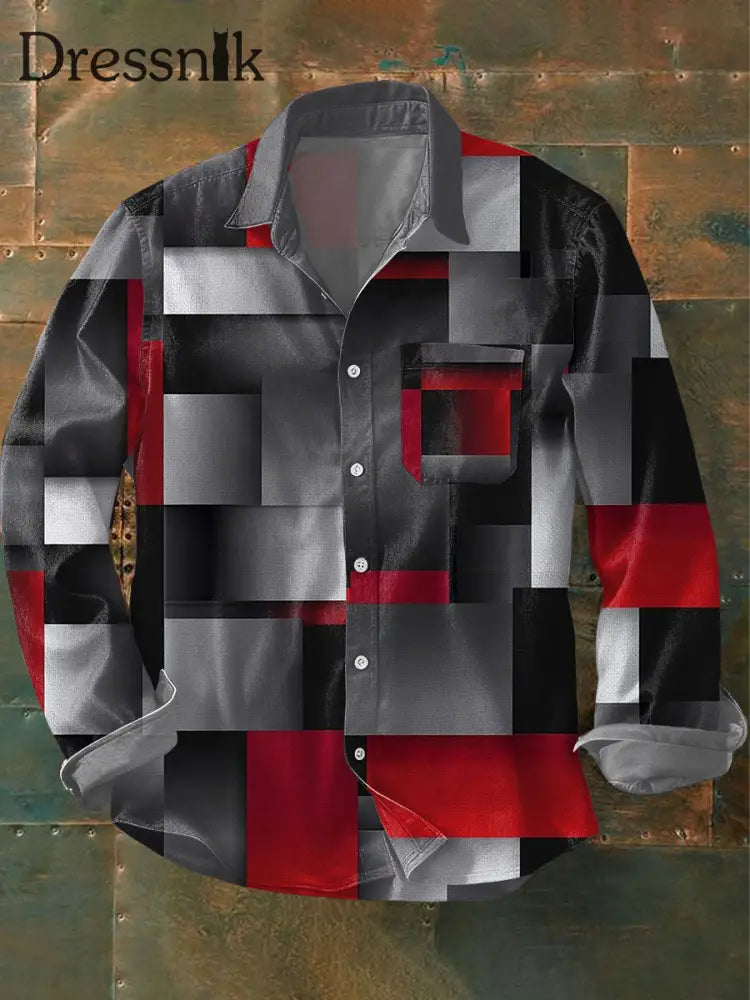 Geometrische Kunst bedrucktes Herren hemd Rot / S