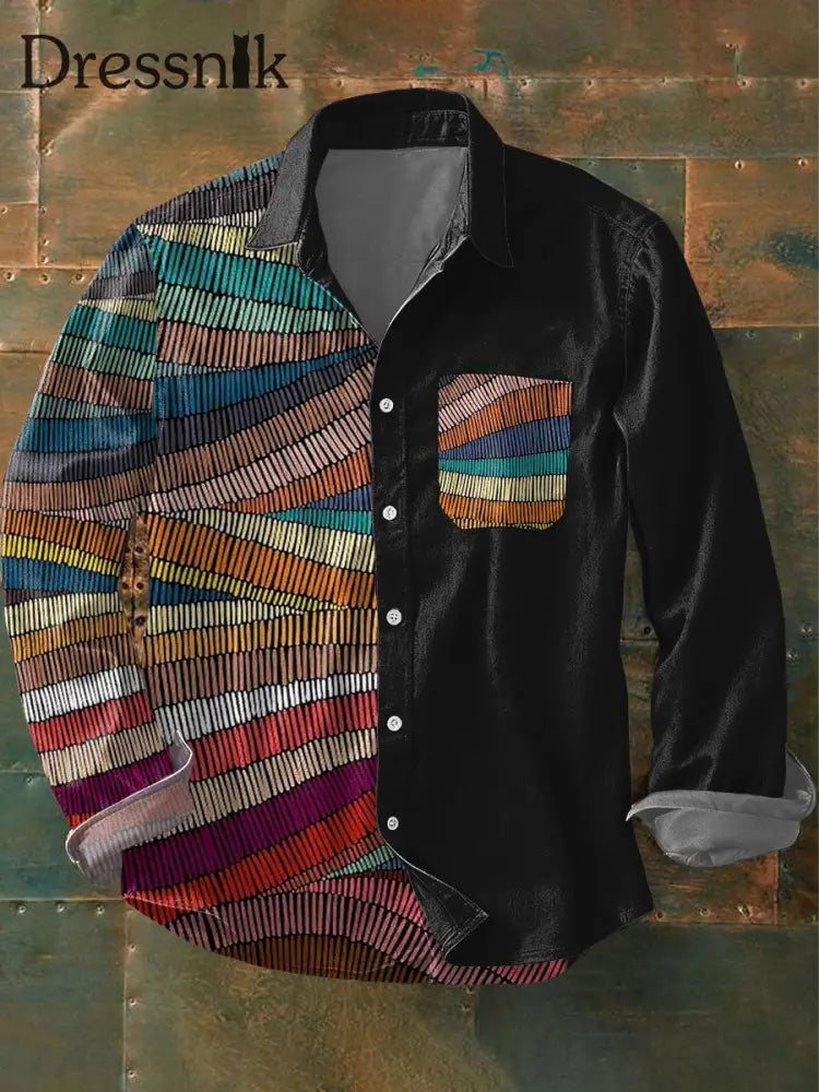 Geometrische Kunst bedrucktes Herren hemd Schwarz / S