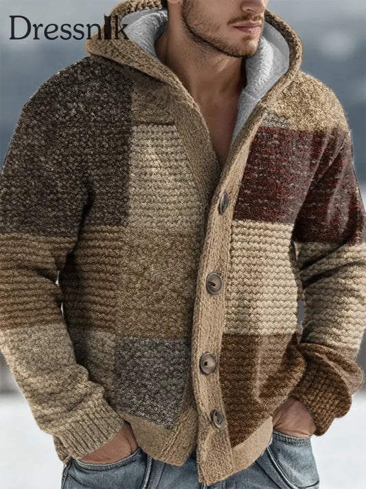 Geometrische Kunst Cardigan Herren bekleidung heller Kaffee / S