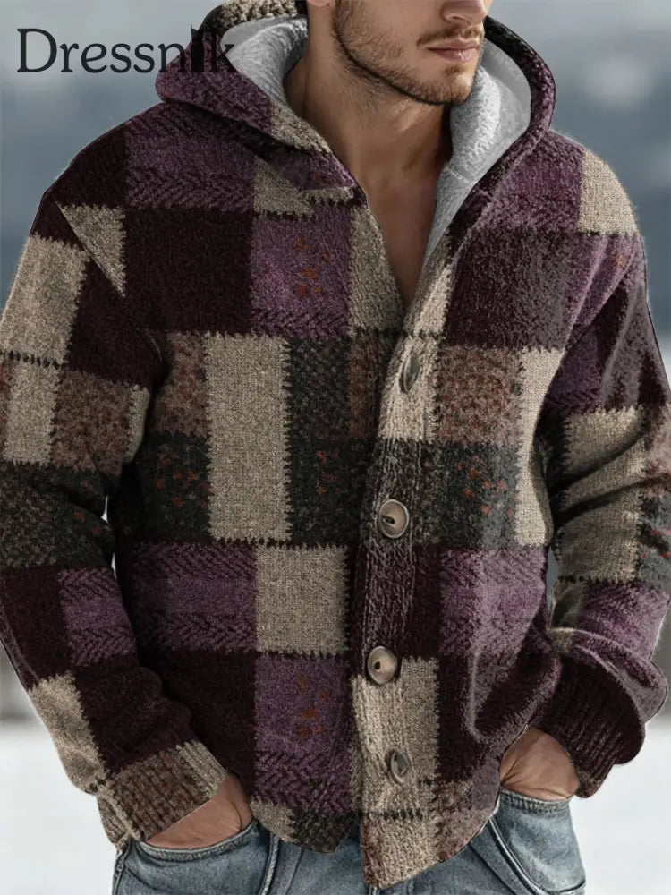 Geometrische Kunst Cardigan Herren bekleidung Schwarz-Lila / S