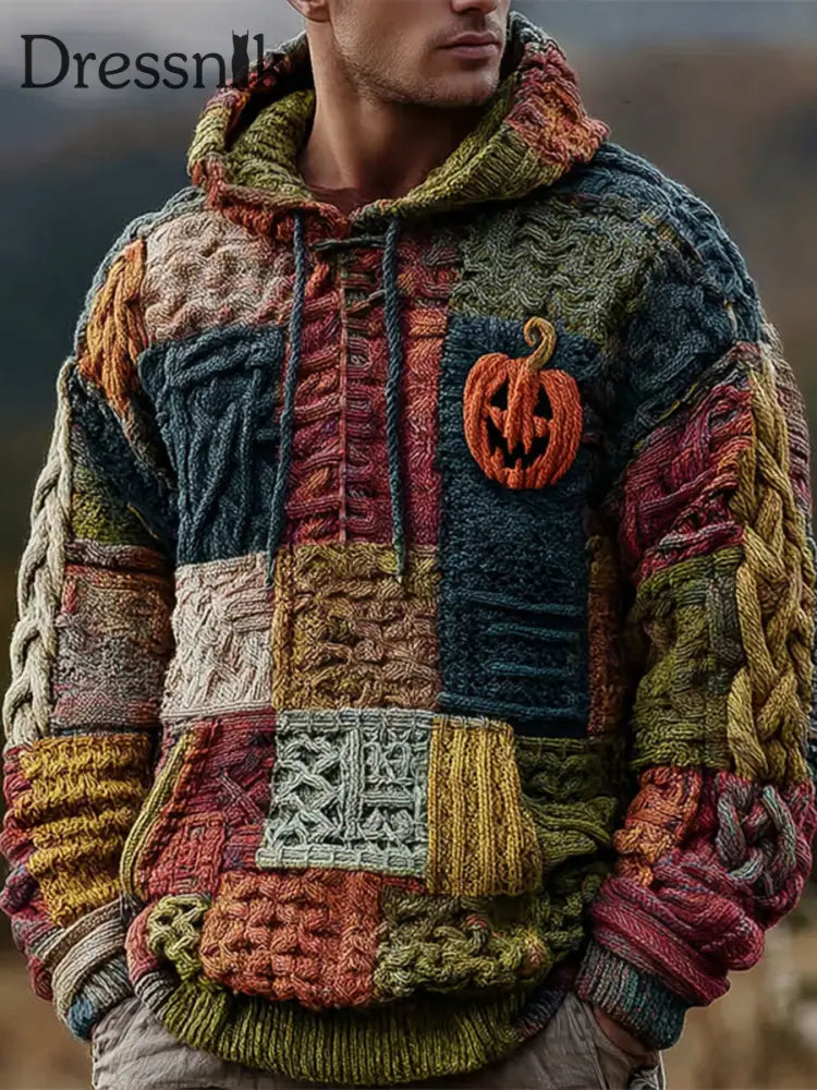 Geometrische Kunst gestrickter Hoodie für Männer als bild / S