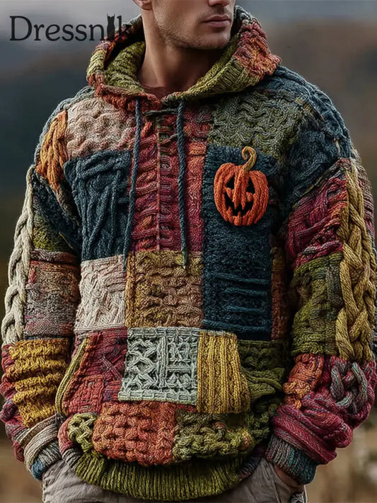 Geometrische Kunst gestrickter Hoodie für Männer als bild / S