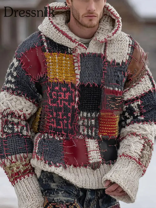 Geometrische Kunst gestrickter Hoodie für Männer als bild / S