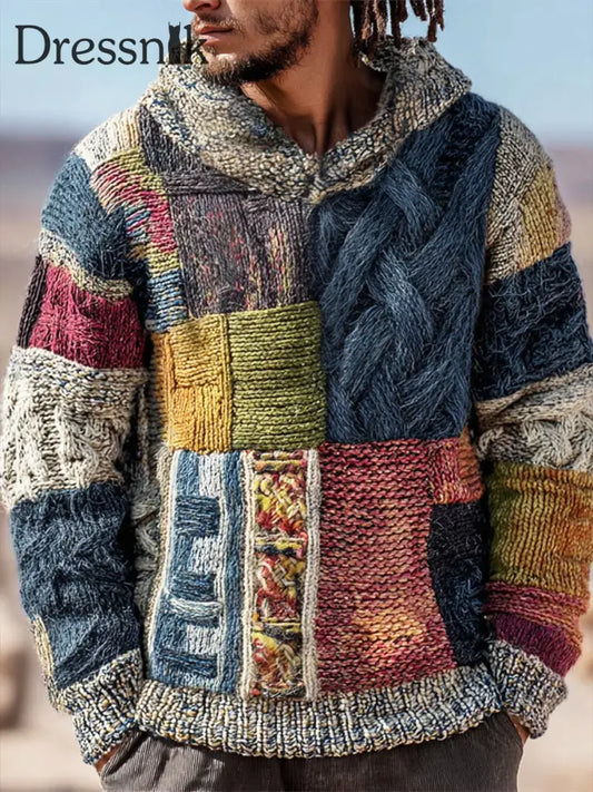 Geometrische Kunst gestrickter Hoodie für Männer als bild / S
