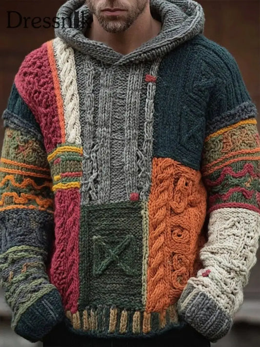 Geometrische Kunst gestrickter Hoodie für Männer als bild / S