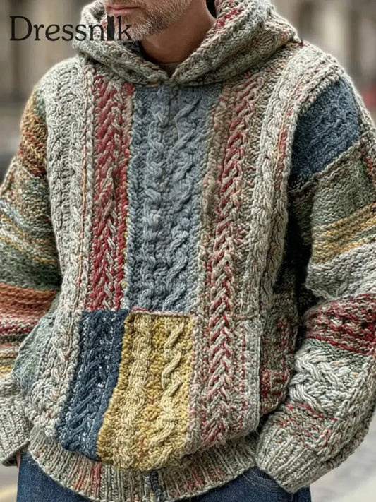 Geometrische Kunst gestrickter Hoodie für Männer als bild / S