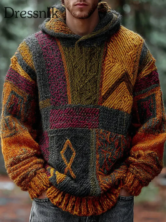 Geometrische Kunst gestrickter Hoodie für Männer als bild / S