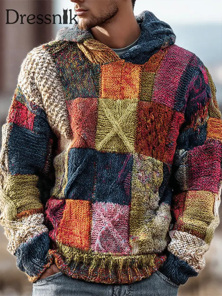 Geometrische Kunst gestrickter Hoodie für Männer als bild / S