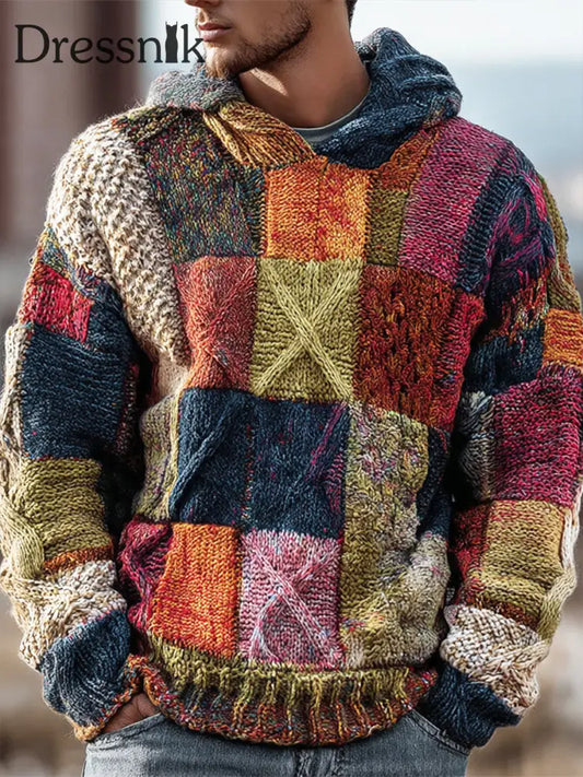 Geometrische Kunst gestrickter Hoodie für Männer als bild / S