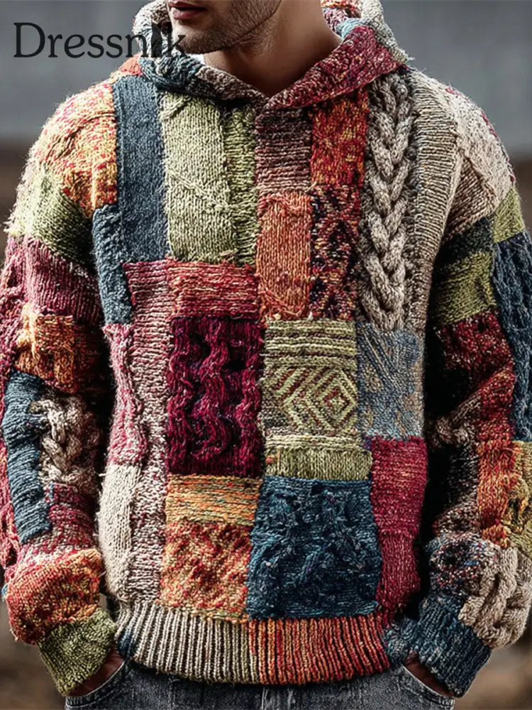 Geometrische Kunst gestrickter Hoodie für Männer als bild / S