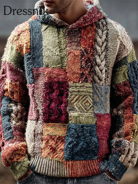 Geometrische Kunst gestrickter Hoodie für Männer als bild / S