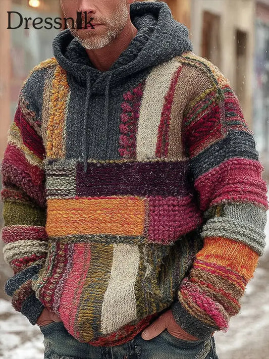 Geometrische Kunst gestrickter Hoodie für Männer als bild / S