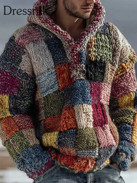 Geometrische Kunst gestrickter Hoodie für Männer als bild / S