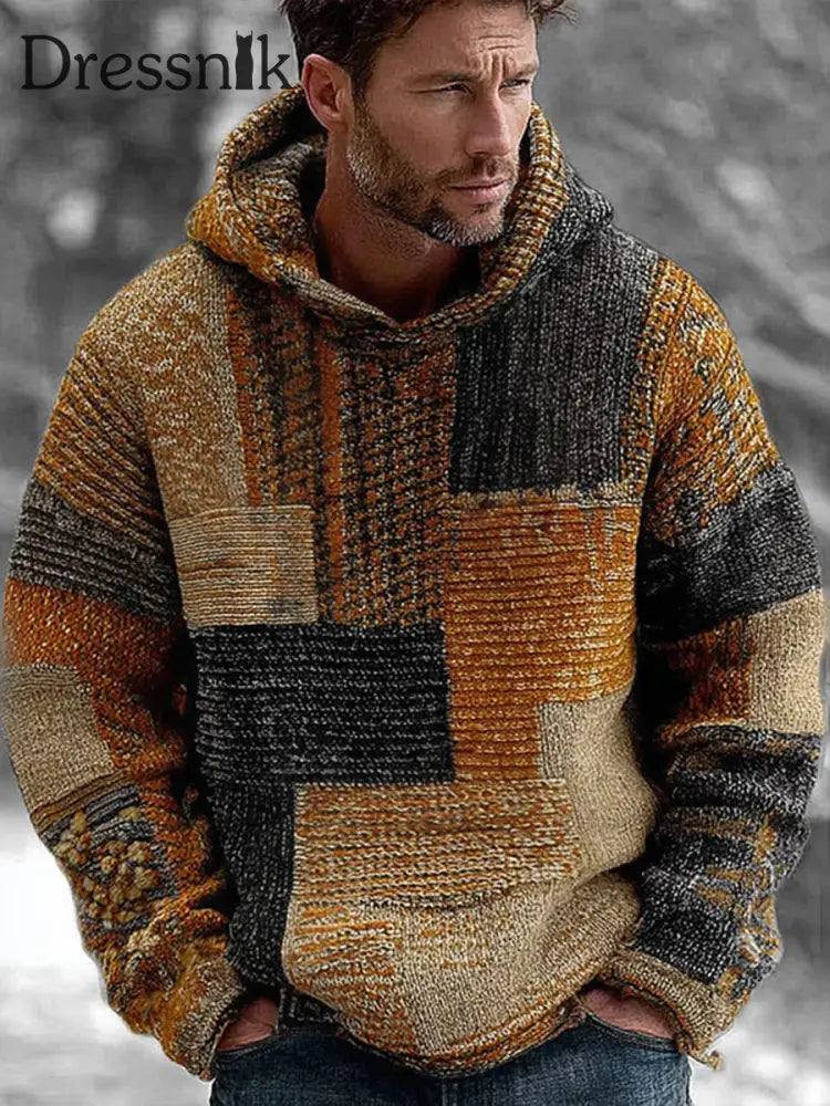 Geometrische Kunst gestrickter Hoodie für Männer als bild / S