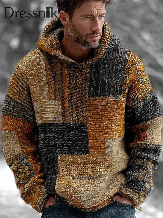 Geometrische Kunst gestrickter Hoodie für Männer als bild / S