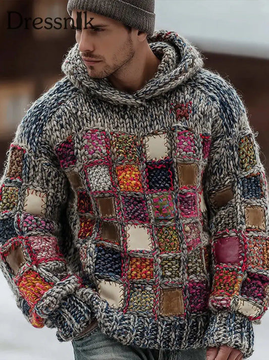 Geometrische Kunst gestrickter Hoodie für Männer als bild / S